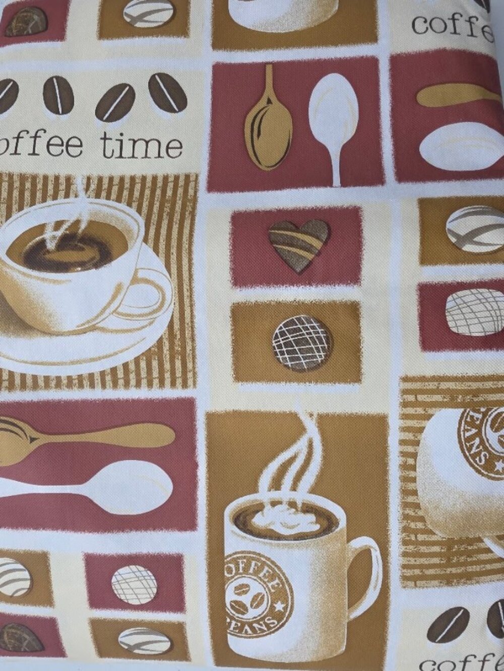 Mainstays Coffee Theme Vinyl Tablecloth. 52" x 70". Rectangle.